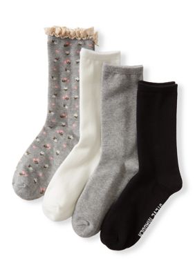 Steve Madden Women's Ditsy Floral Crochet Trim Crew Socks Set