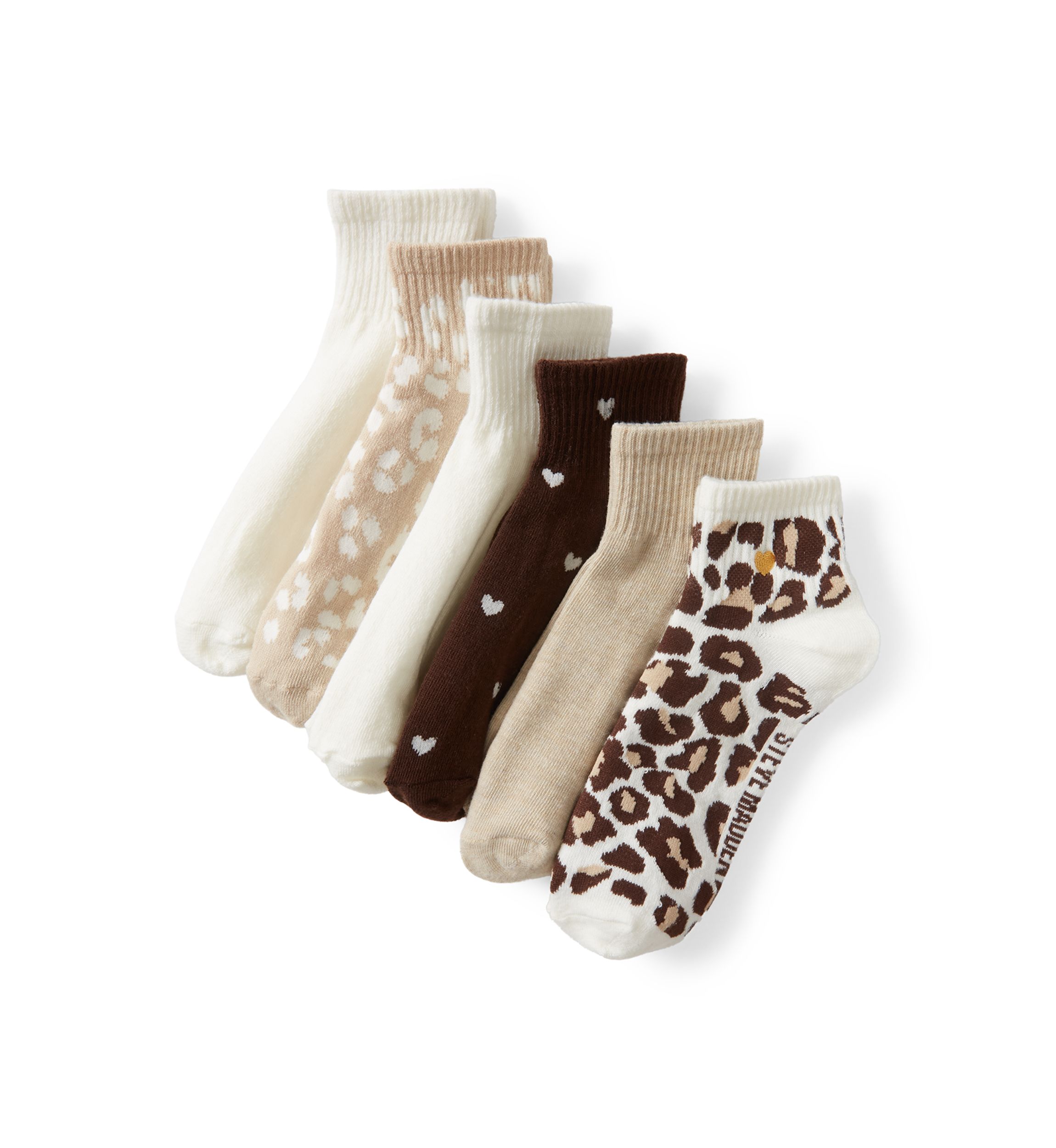 Gold Heart, Leopard Embroidered Quarter Length Socks Set