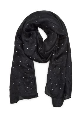 Steve Madden Women's Poly Silk Scarf with Scattered Rhinestones, Black