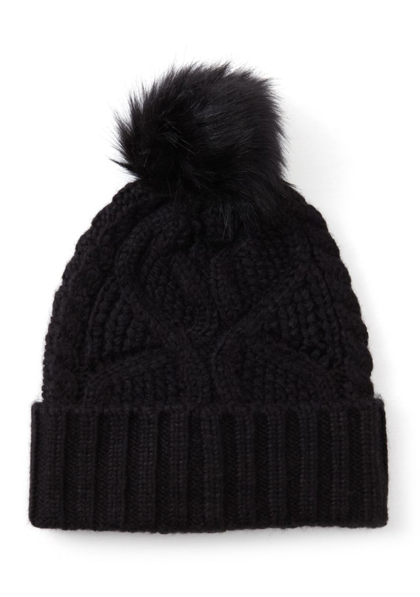 Cable Knit Beanie with Pom Pom