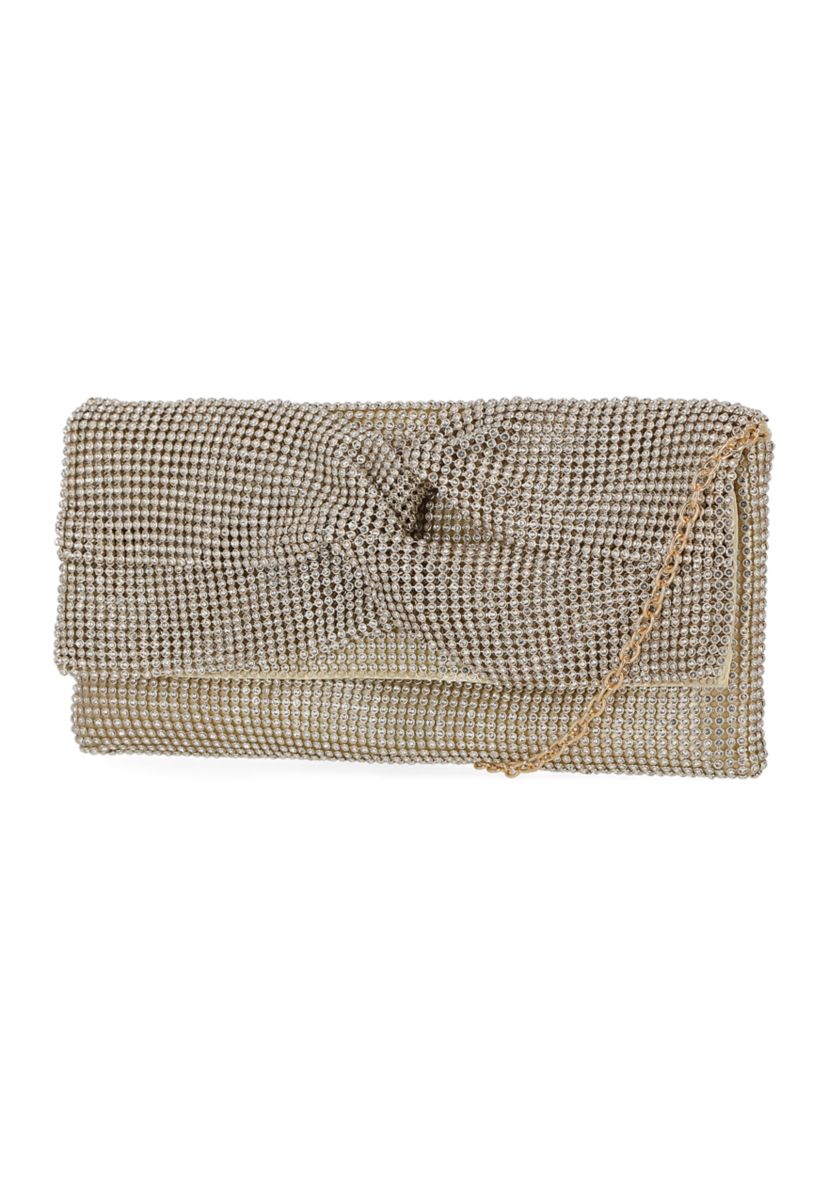 Hellene - Crystal Mesh Twisted Bow Clutch