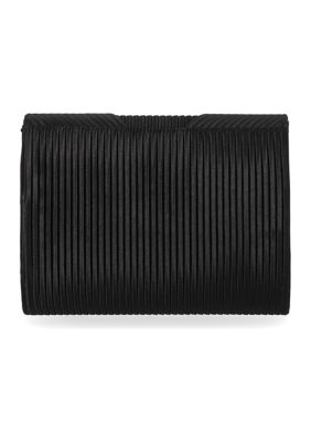 Lori Flap Brooch Pleated Satin Clutch