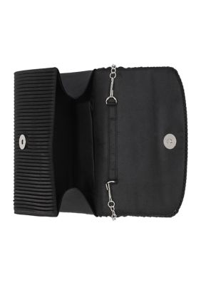 Lori Flap Brooch Pleated Satin Clutch