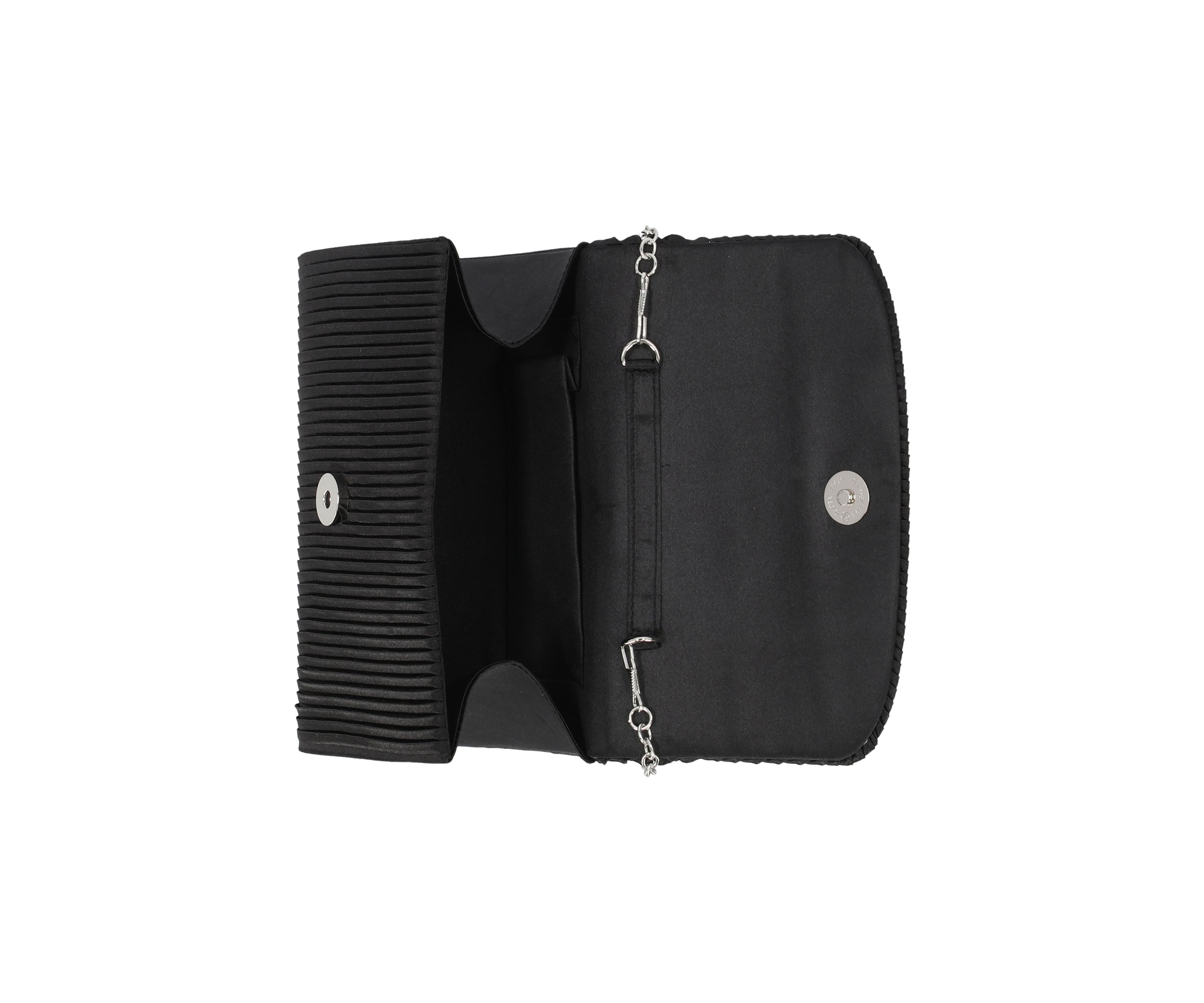 Lori Flap Brooch Pleated Satin Clutch