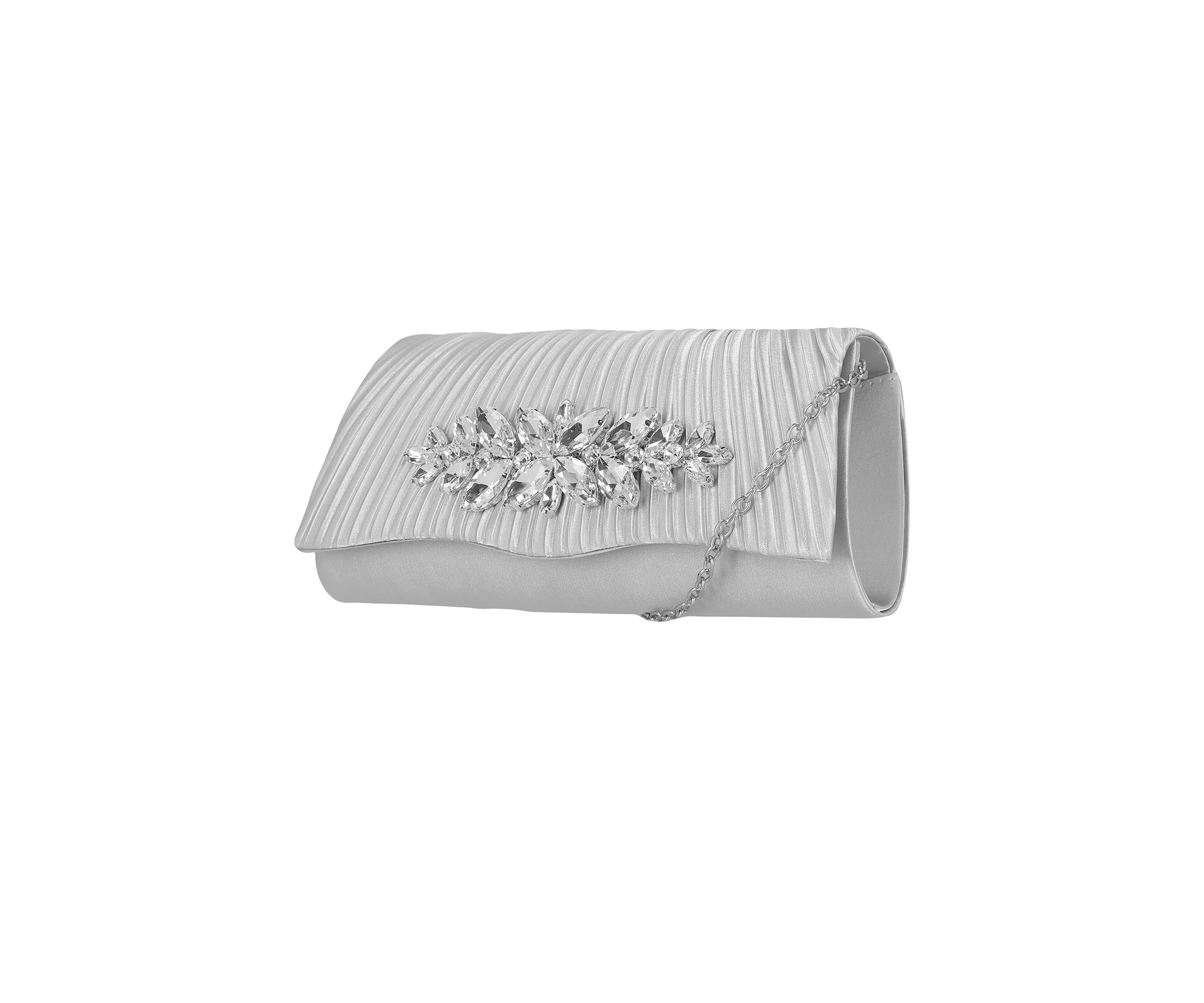 Aria - Brooch Flap Satin Clutch