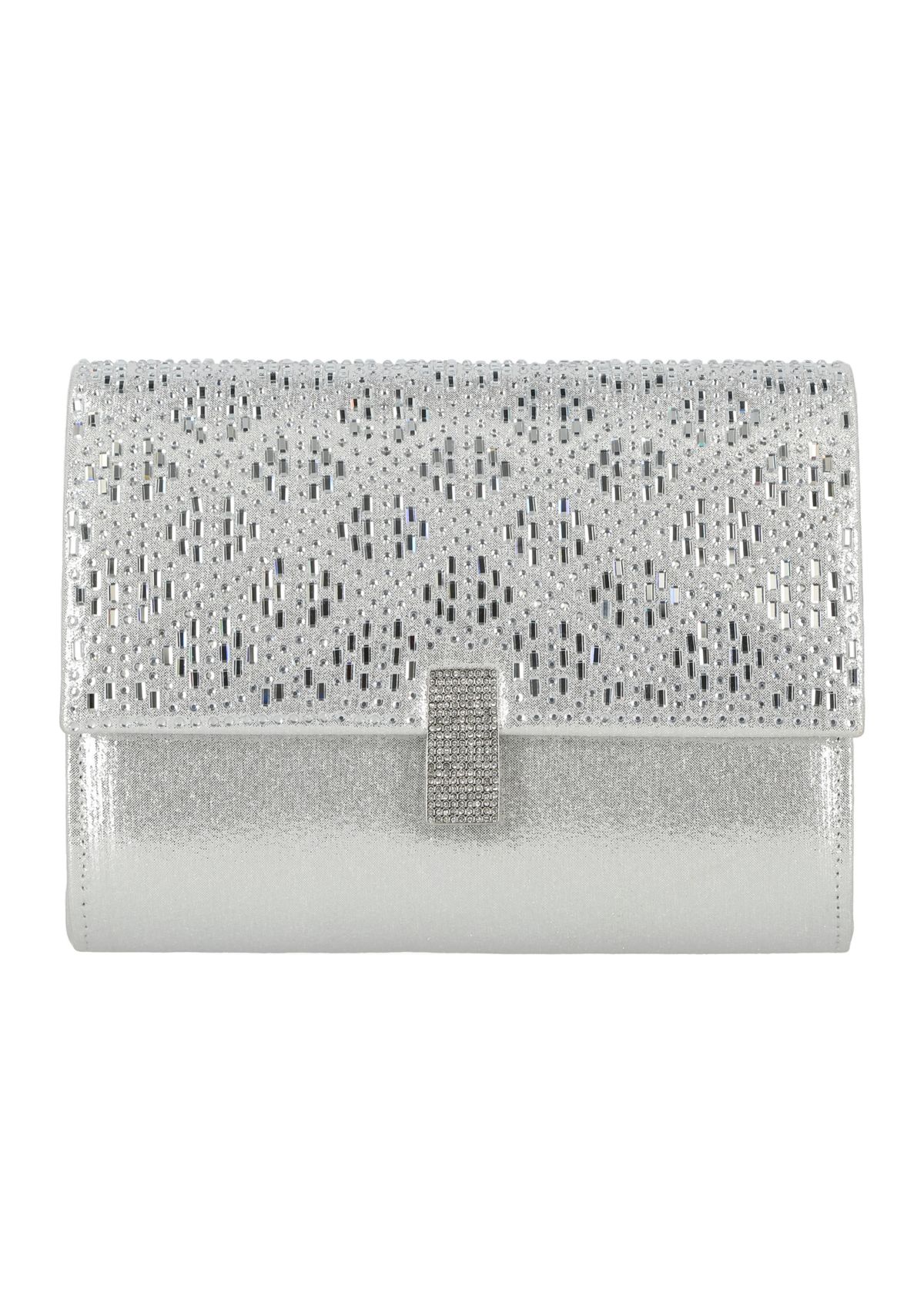 Mandi - Soft Shine Flap Clutch with Stone Pattern Flap