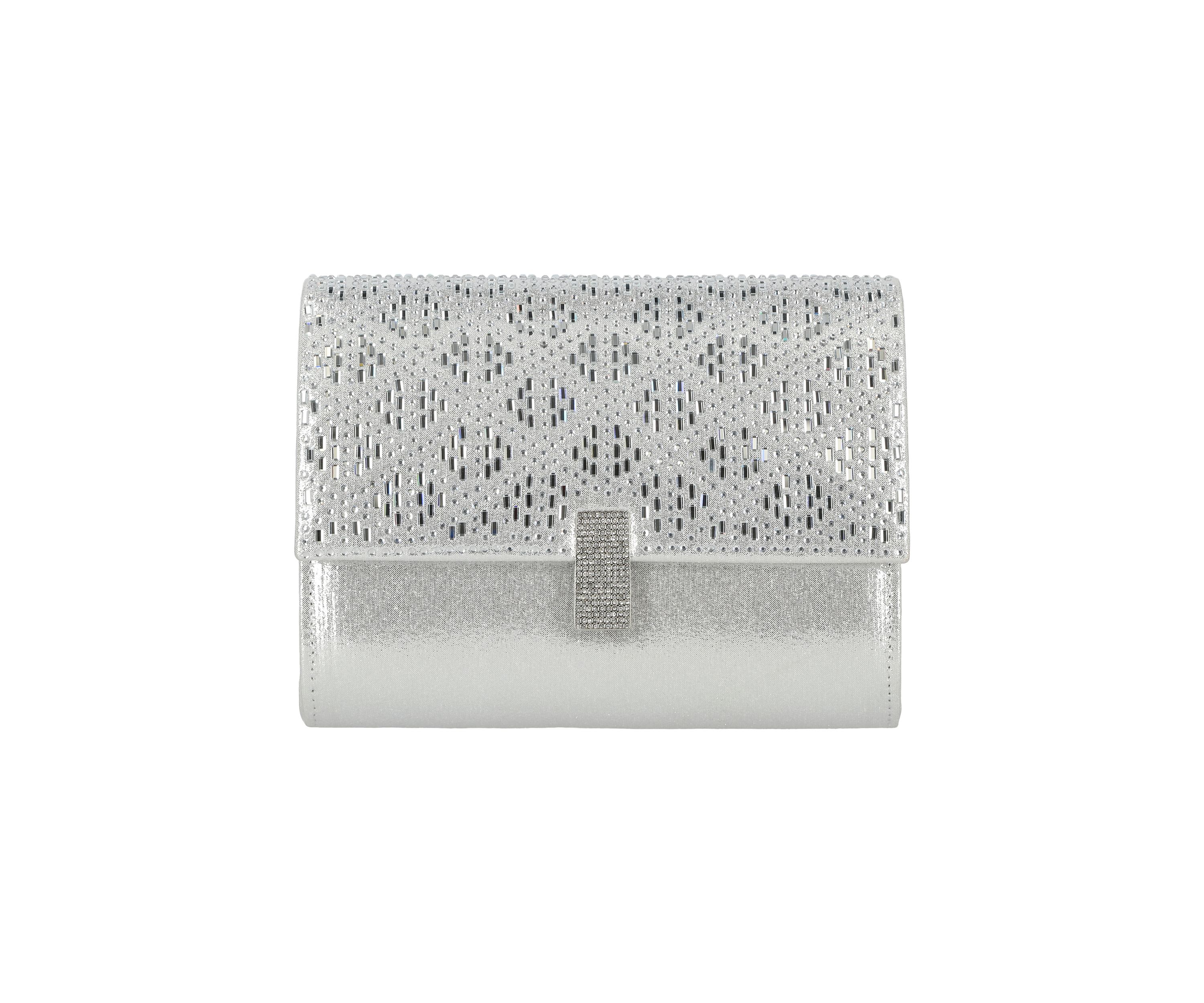 Mandi - Soft Shine Flap Clutch with Stone Pattern Flap
