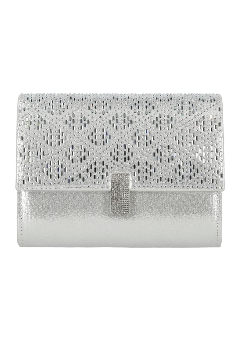 Mandi - Soft Shine Flap Clutch with Stone Pattern Flap