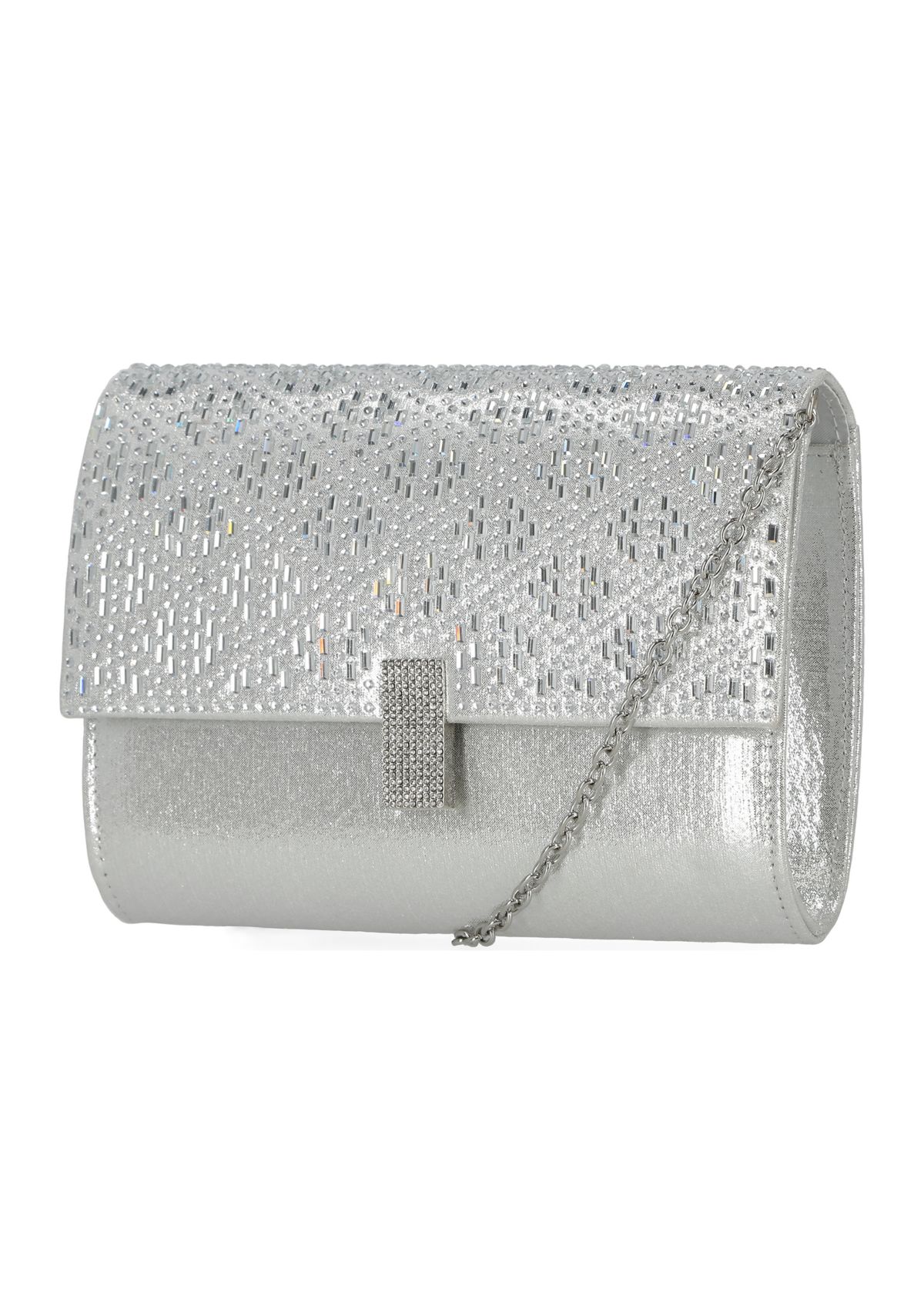 Mandi - Soft Shine Flap Clutch with Stone Pattern Flap