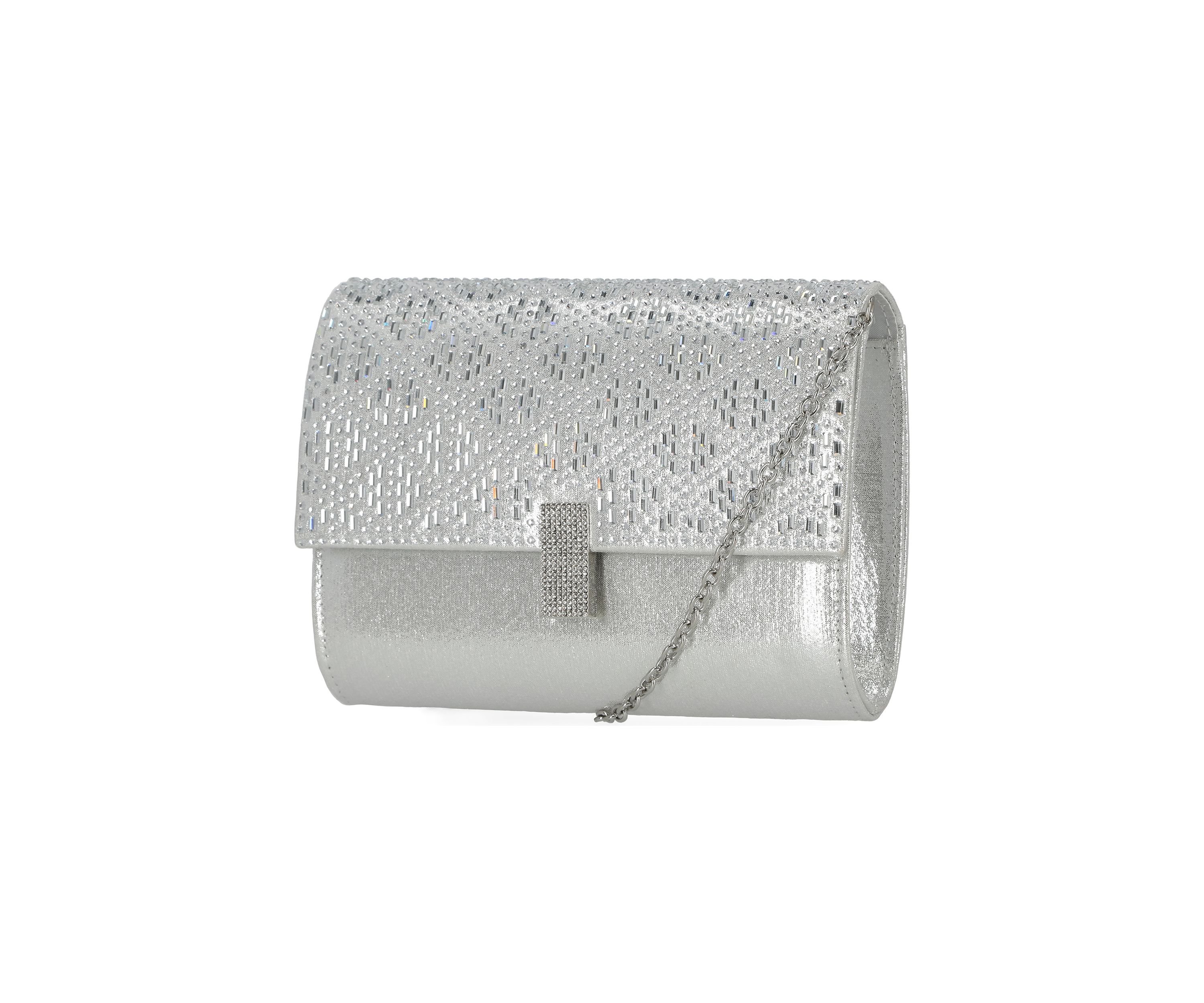 Mandi - Soft Shine Flap Clutch with Stone Pattern Flap