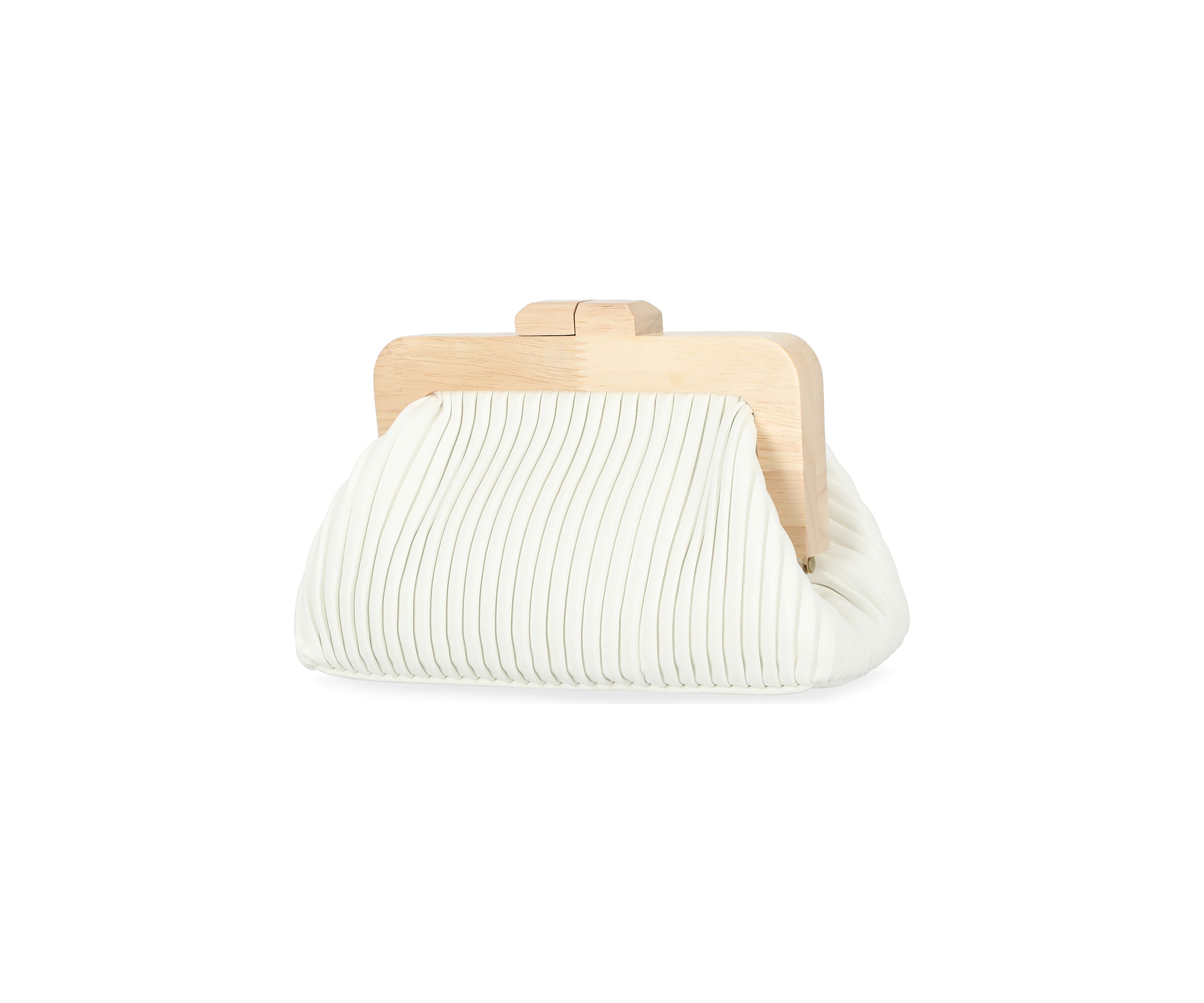 Shae - Soft Pleated Wooden Handle Clutch