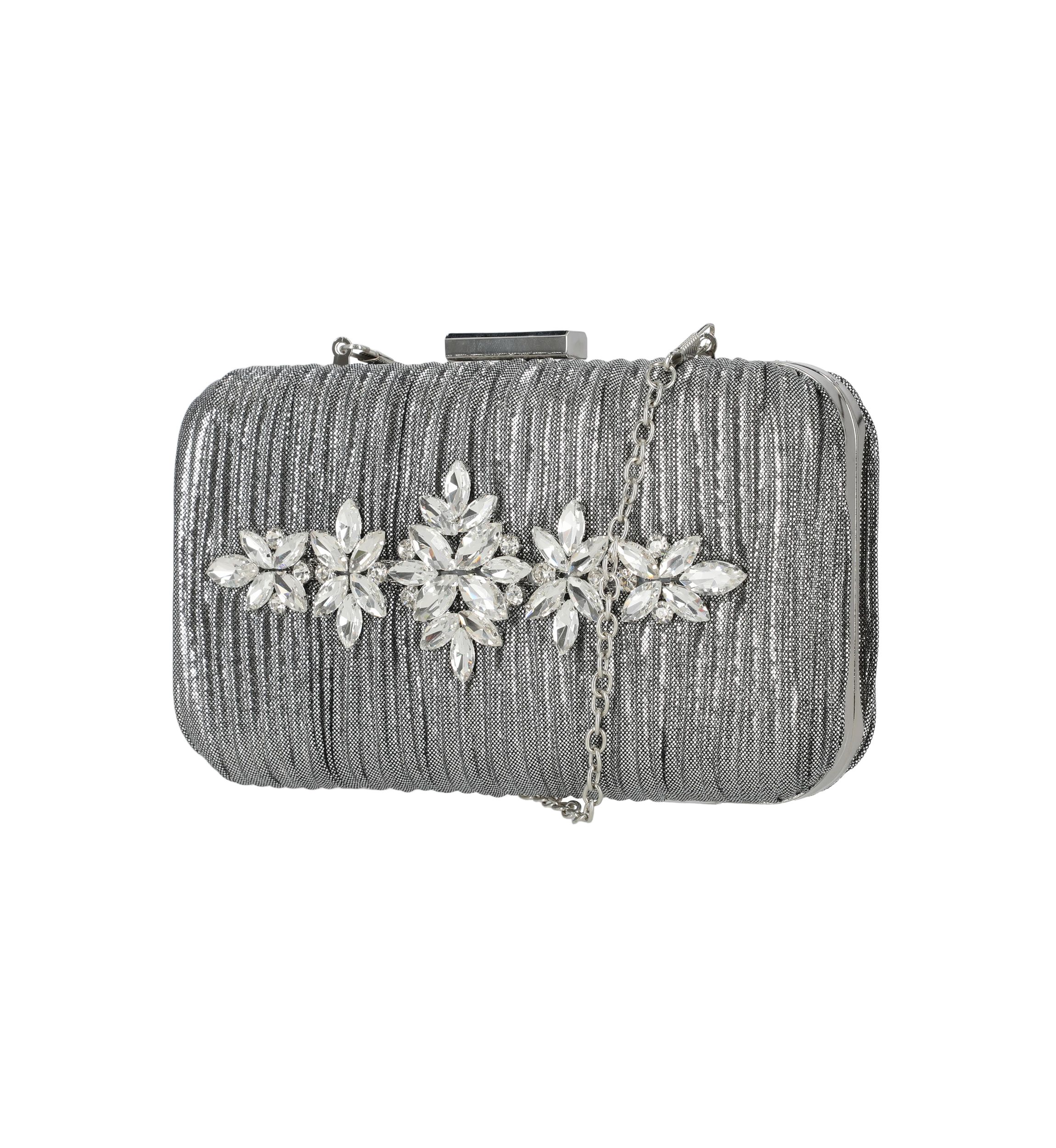 Jessica McClintock Sabrina Pleated Metallic Minaudiere Clutch | Belk