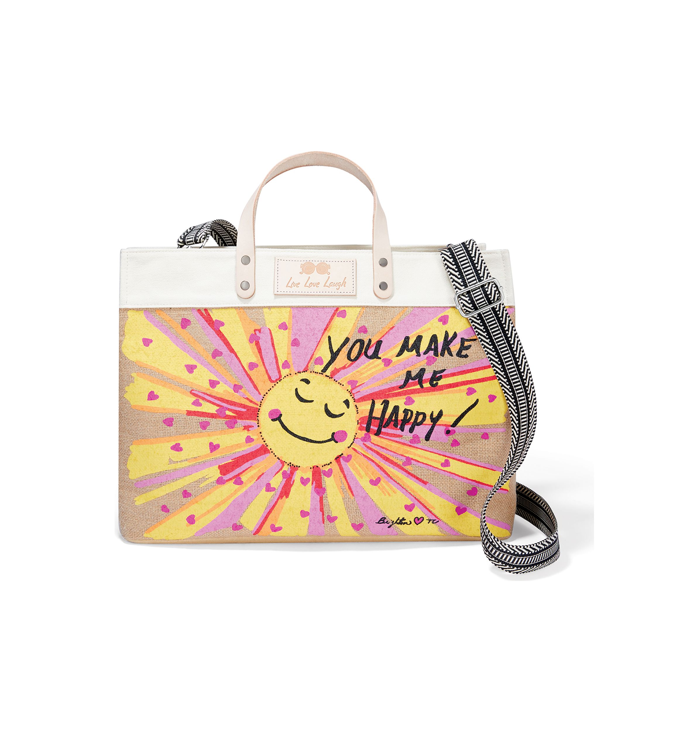 Happy Sunshine East West Burlap Tote