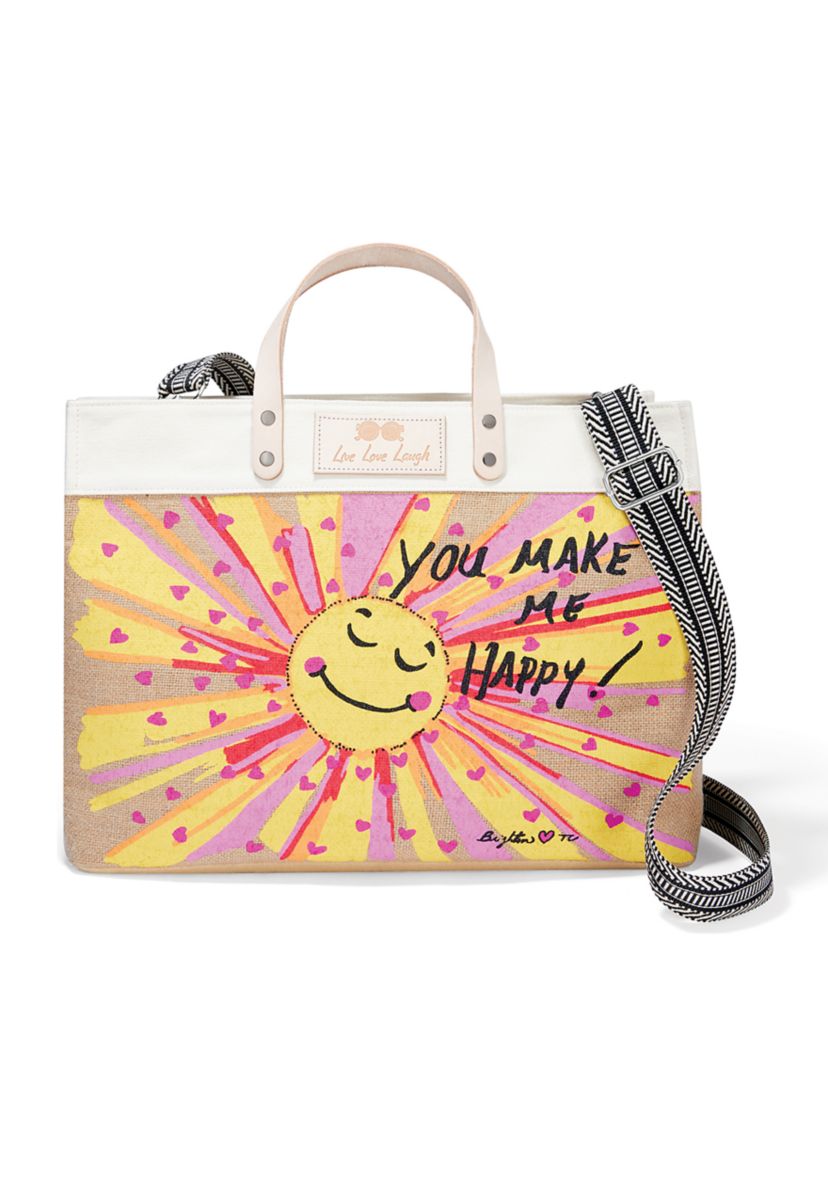 Happy Sunshine East West Burlap Tote