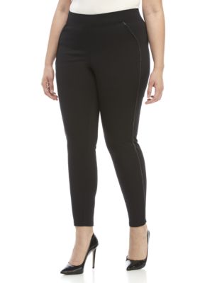 HUE® Plus Size Leatherette Trim Ponte Leggings | belk