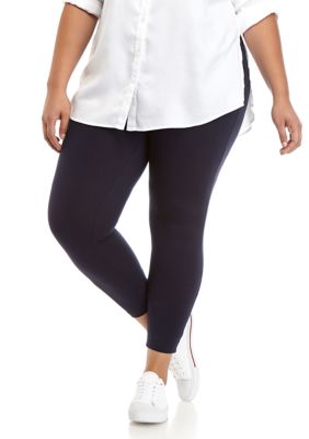 HUE Plus Size Wide Waistband Blackout Cotton Capri Leggings