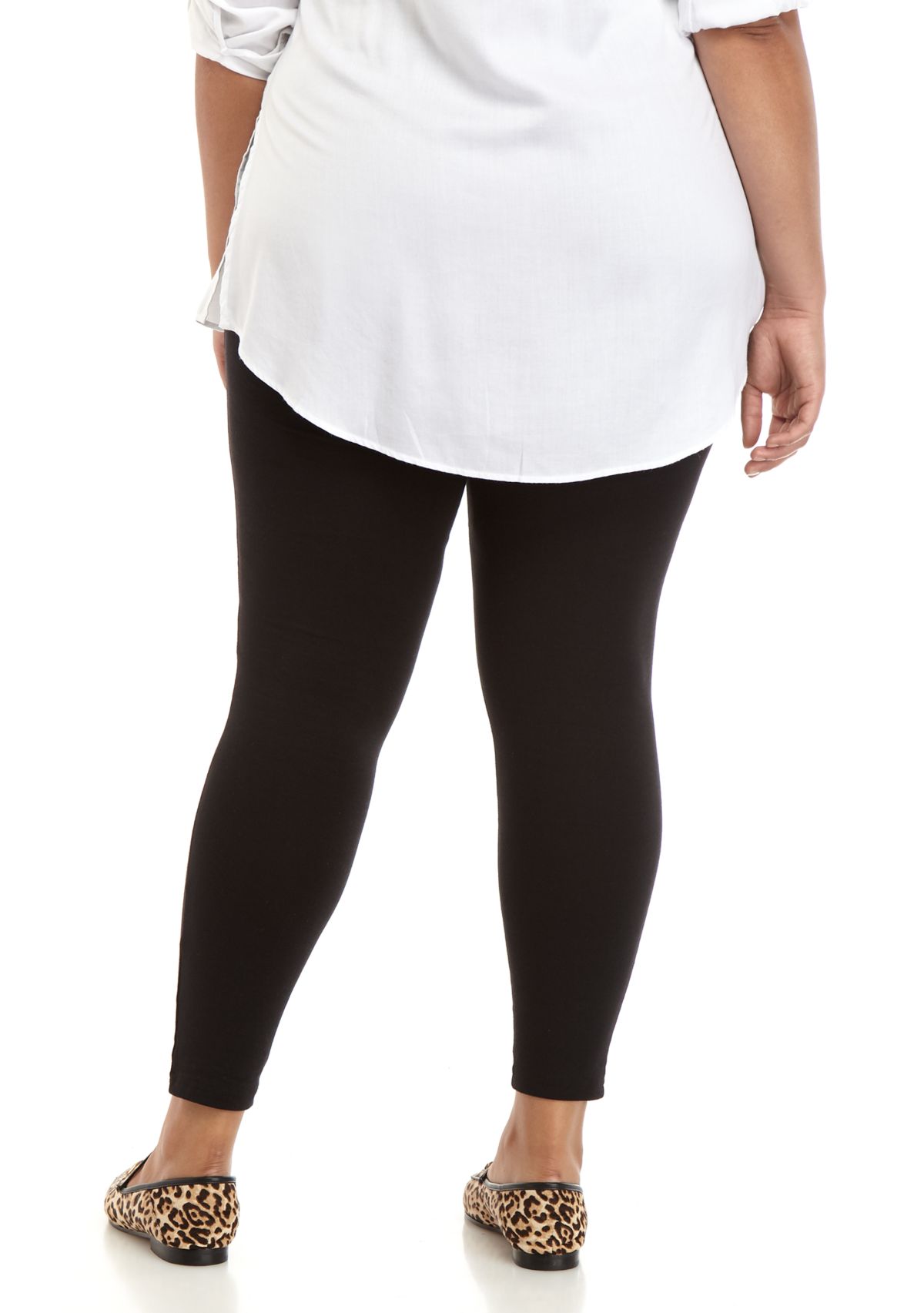 Plus Size Wide Waistband Blackout Cotton Leggings 