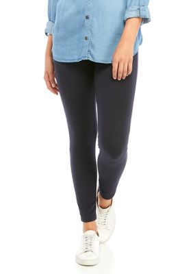 HUE Women’s Striped Waistband Cotton Capri Ponte Leggings, Navy, XS