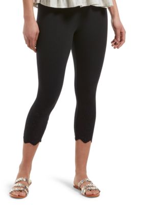 HUE® Eyelet Trim Cotton Capri Leggings | belk