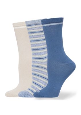 HUE Women's Super Soft Crew Socks - 3 Pack, Blue