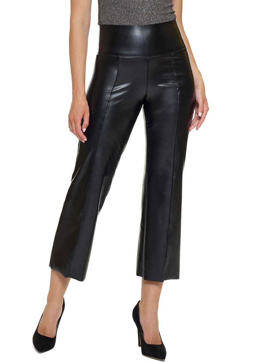 Womens Flattering Fit Leather Cropped Flare Leggings