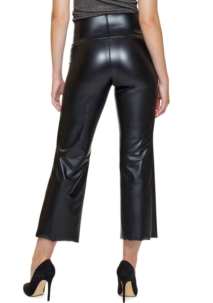 Womens Flattering Fit Leather Cropped Flare Leggings