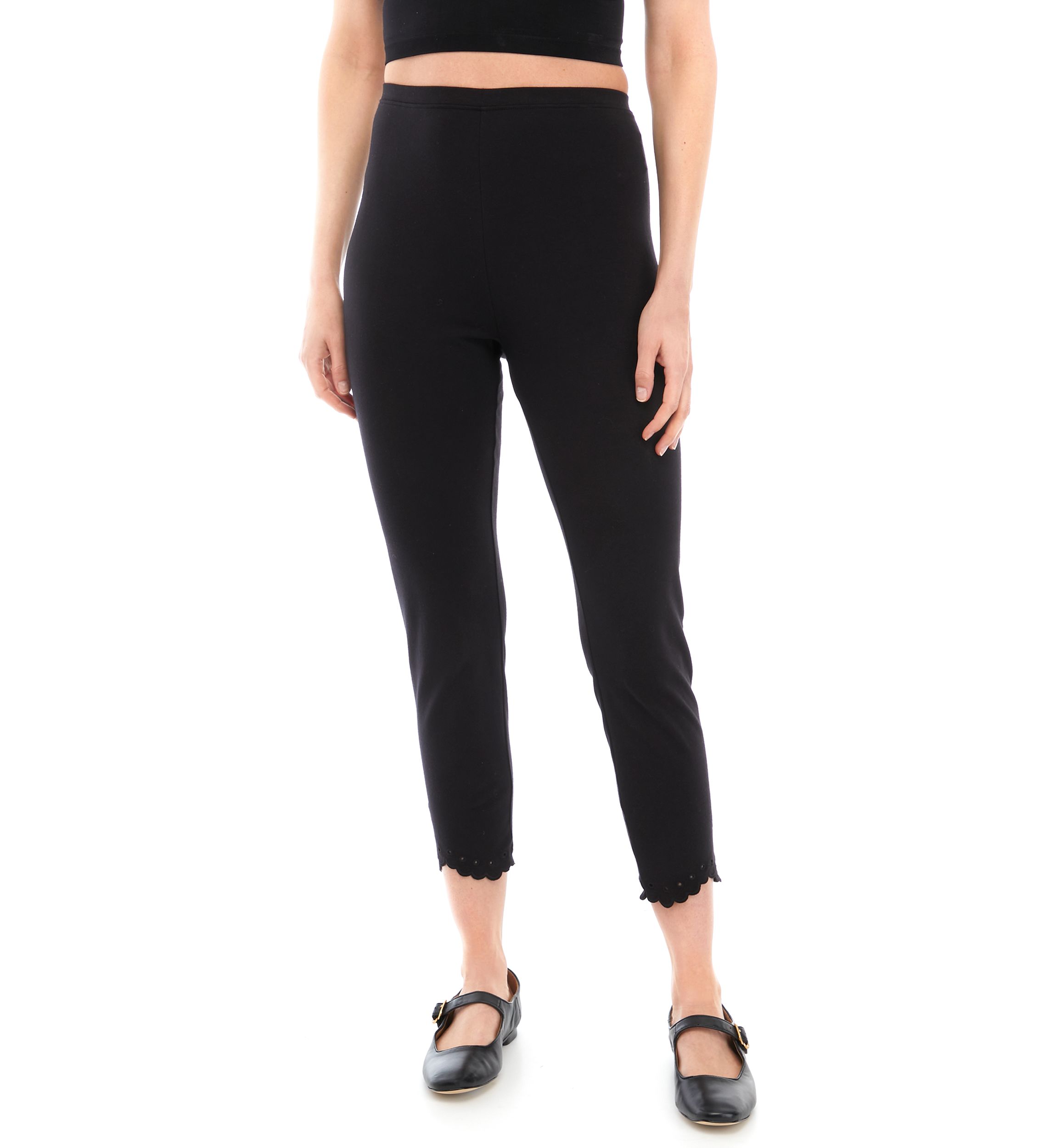 Womens Embroidered Hem Cotton Skimmer Leggings