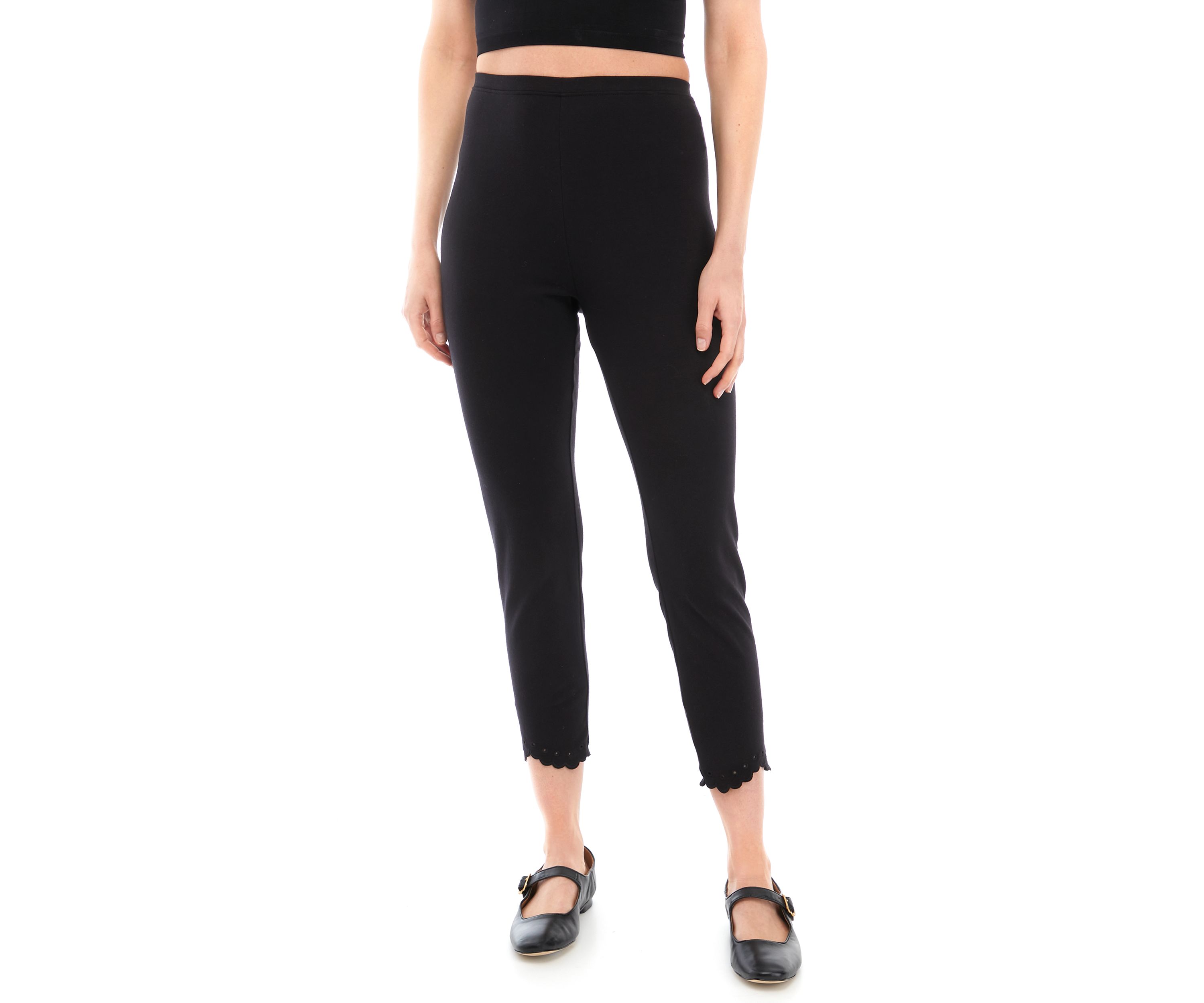 Womens Embroidered Hem Cotton Skimmer Leggings