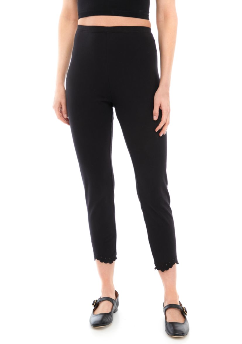 Womens Embroidered Hem Cotton Skimmer Leggings