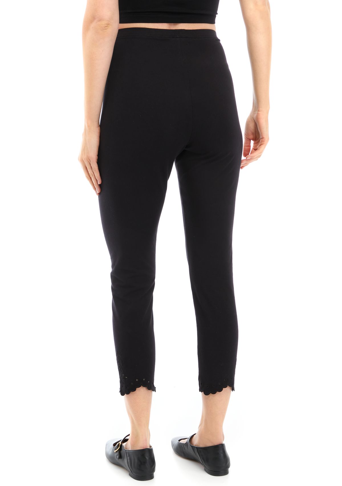 Womens Embroidered Hem Cotton Skimmer Leggings