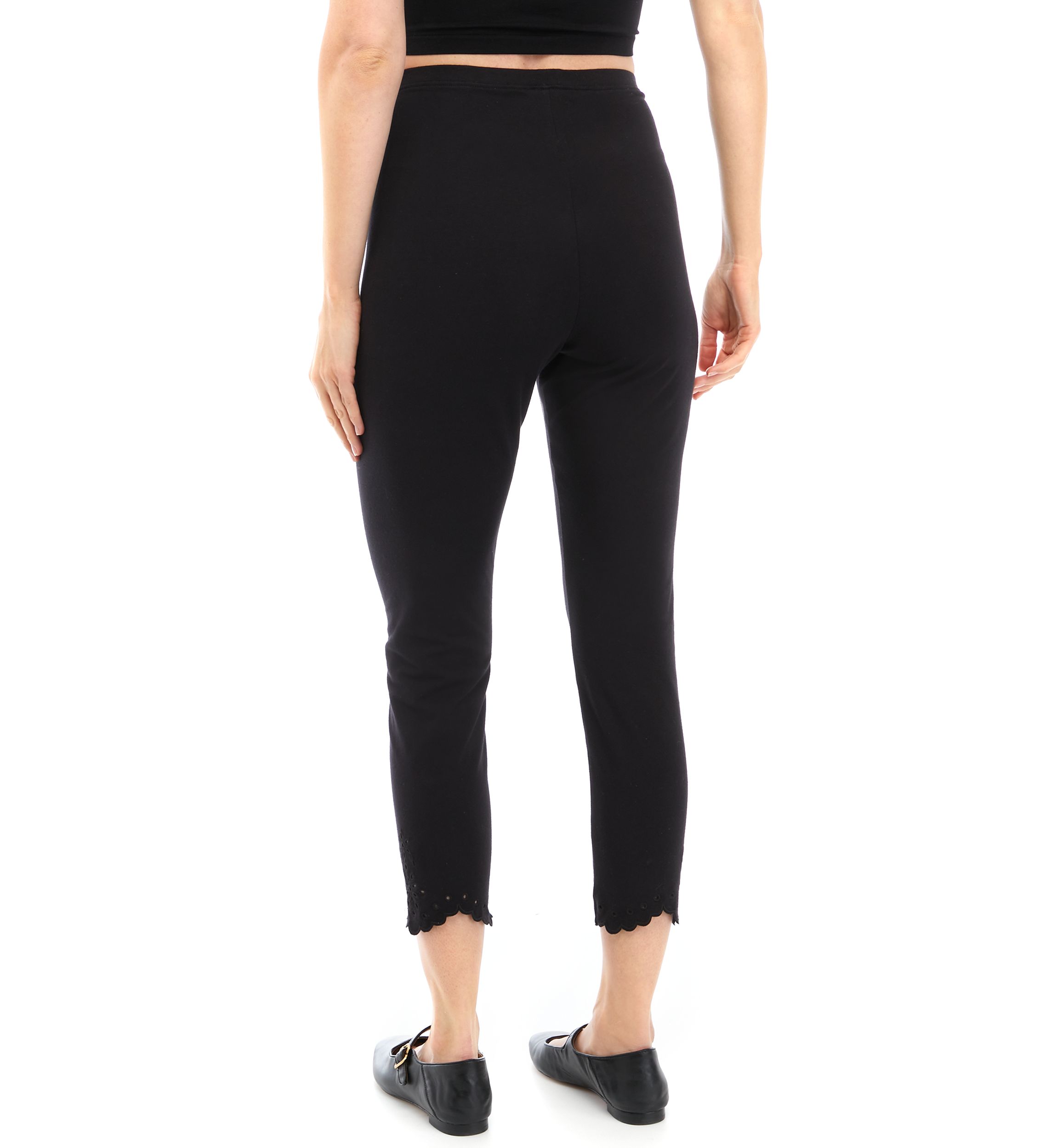 Womens Embroidered Hem Cotton Skimmer Leggings
