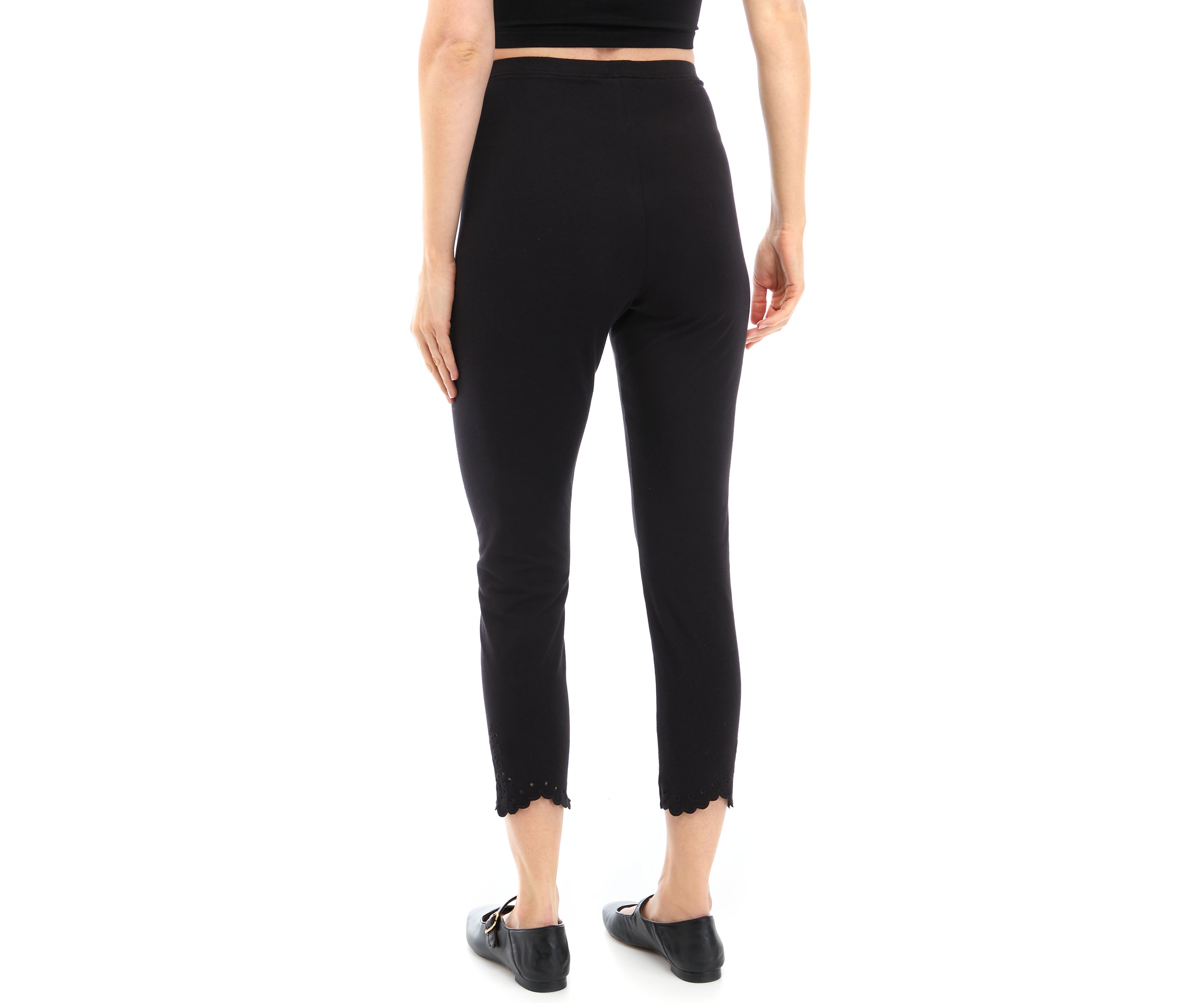 Womens Embroidered Hem Cotton Skimmer Leggings