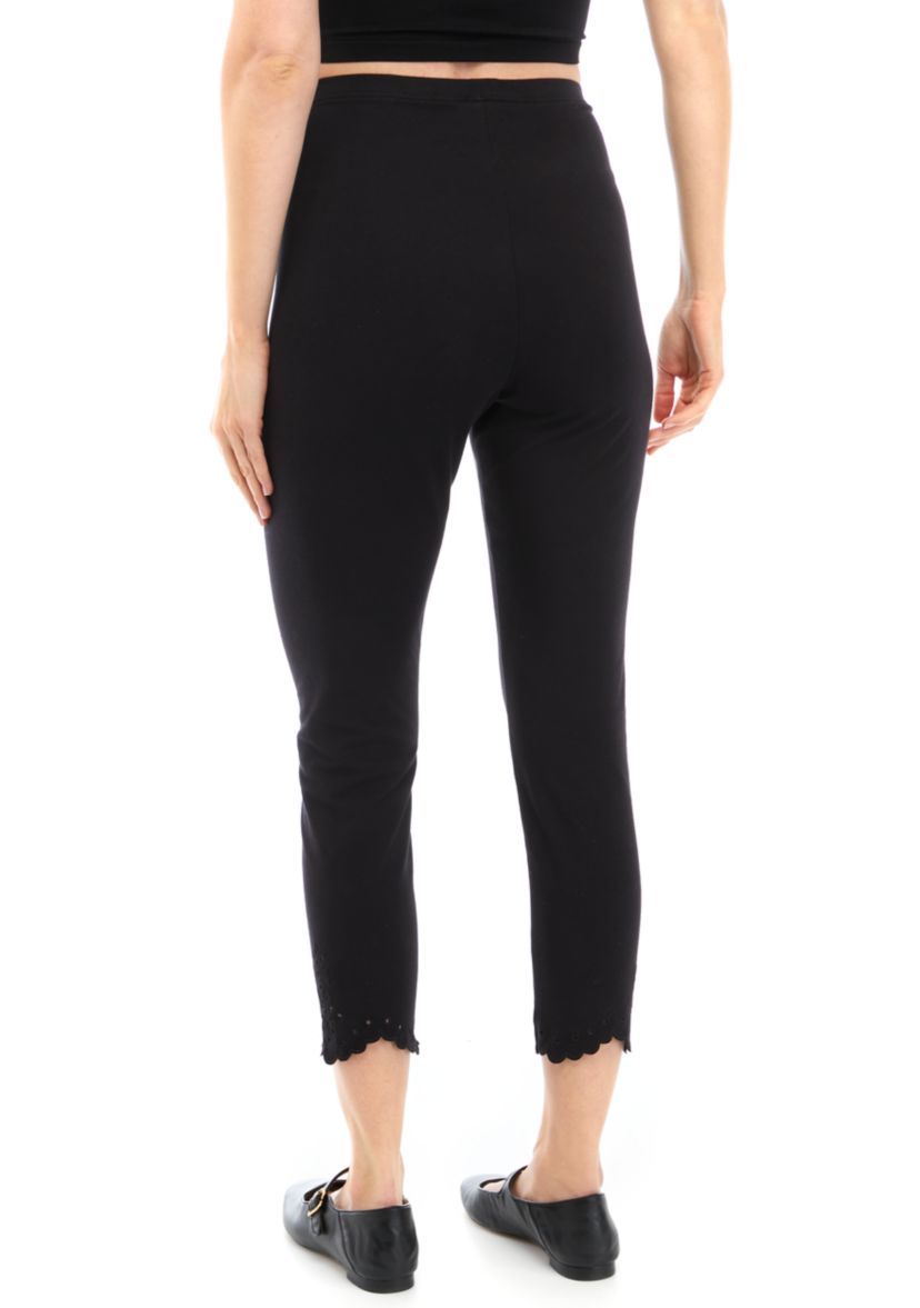 Womens Embroidered Hem Cotton Skimmer Leggings