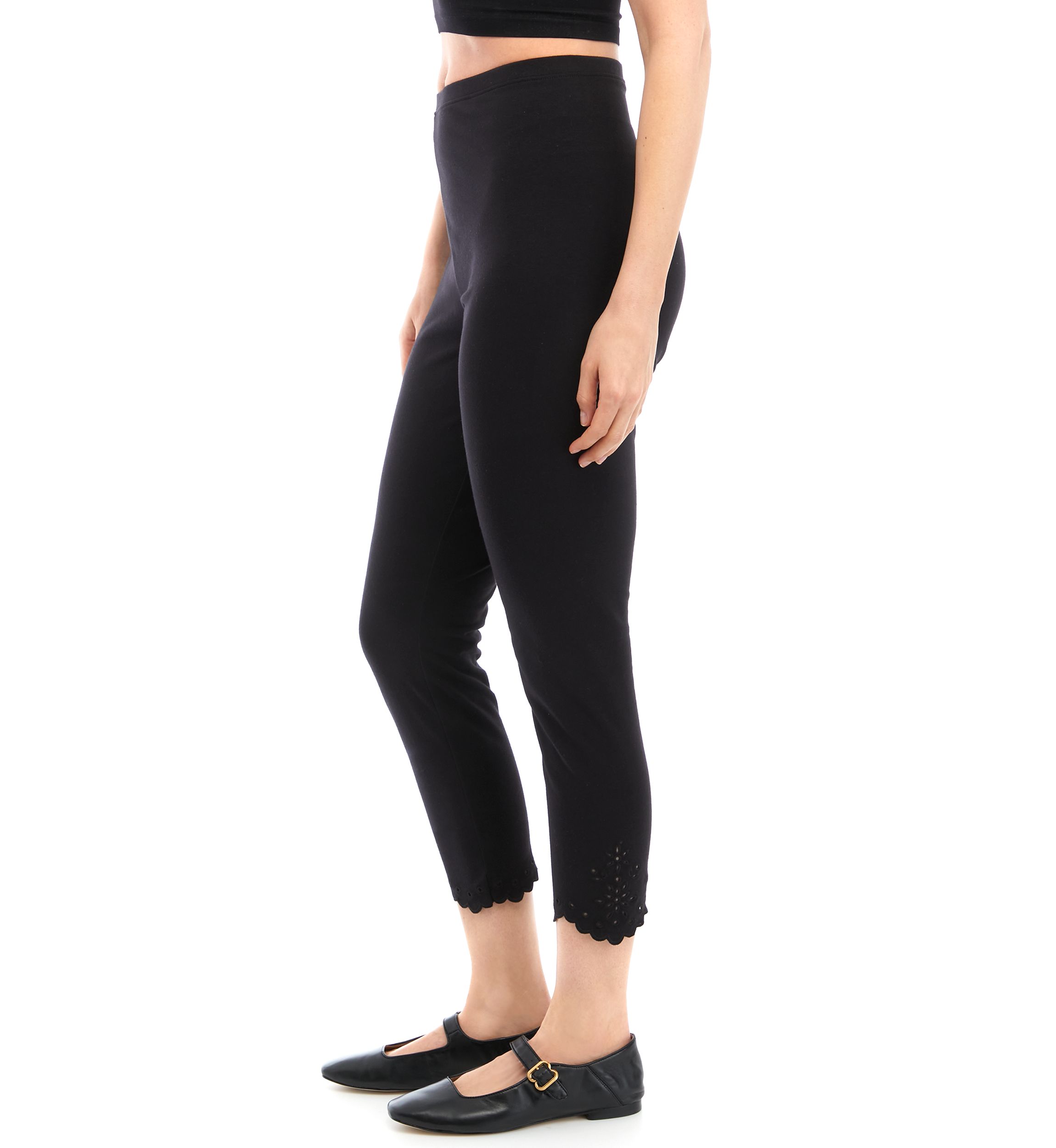 Womens Embroidered Hem Cotton Skimmer Leggings