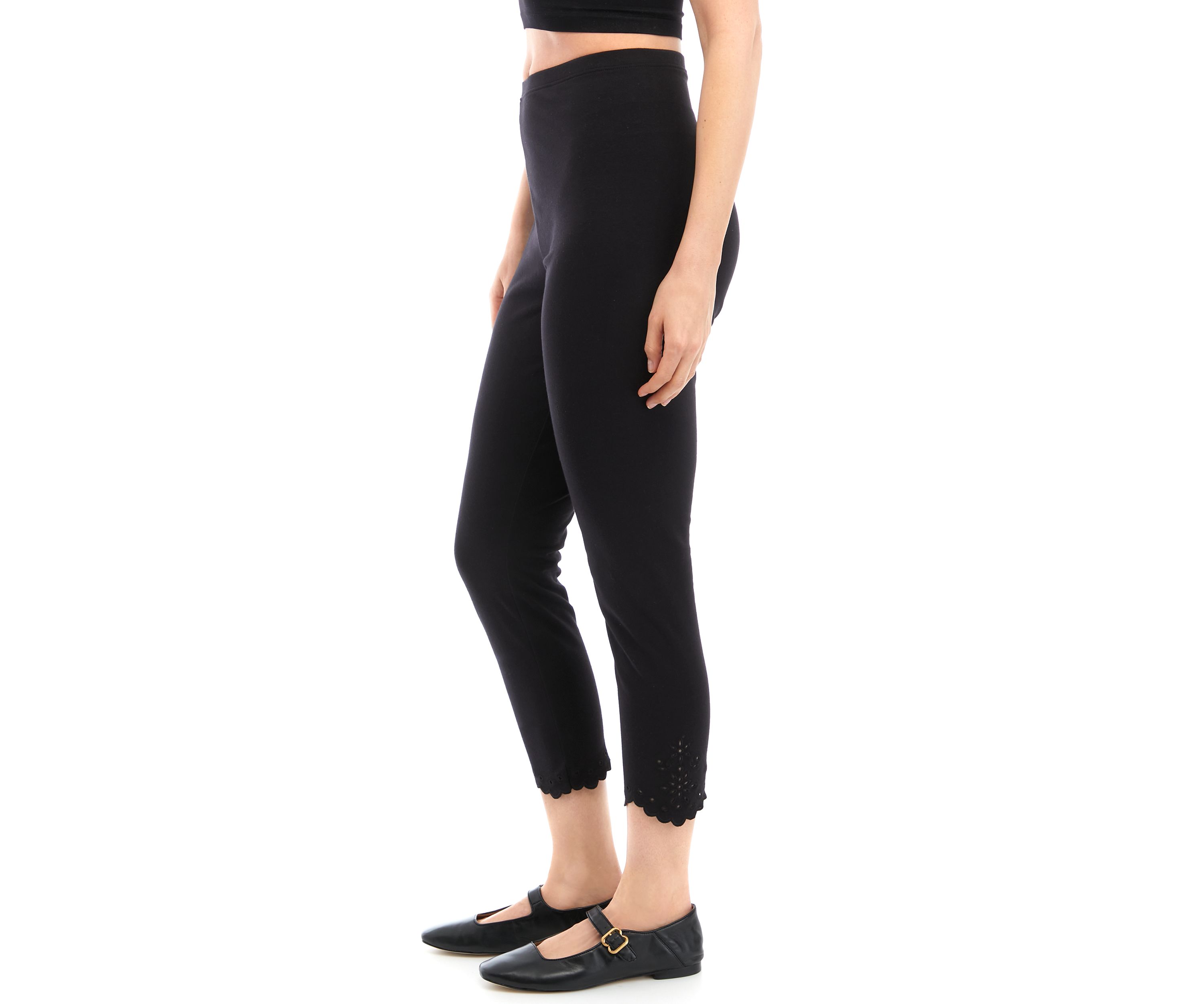 Womens Embroidered Hem Cotton Skimmer Leggings