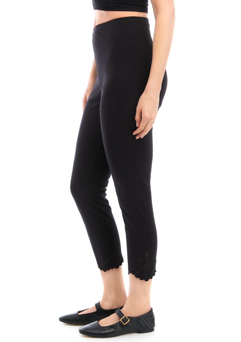 Womens Embroidered Hem Cotton Skimmer Leggings