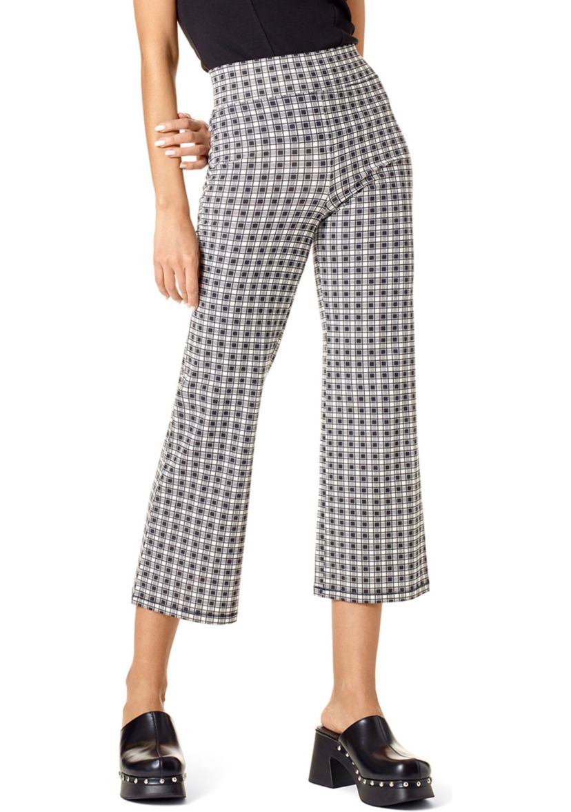  Gingham Plaid Cotton Cropped Flare Leggings