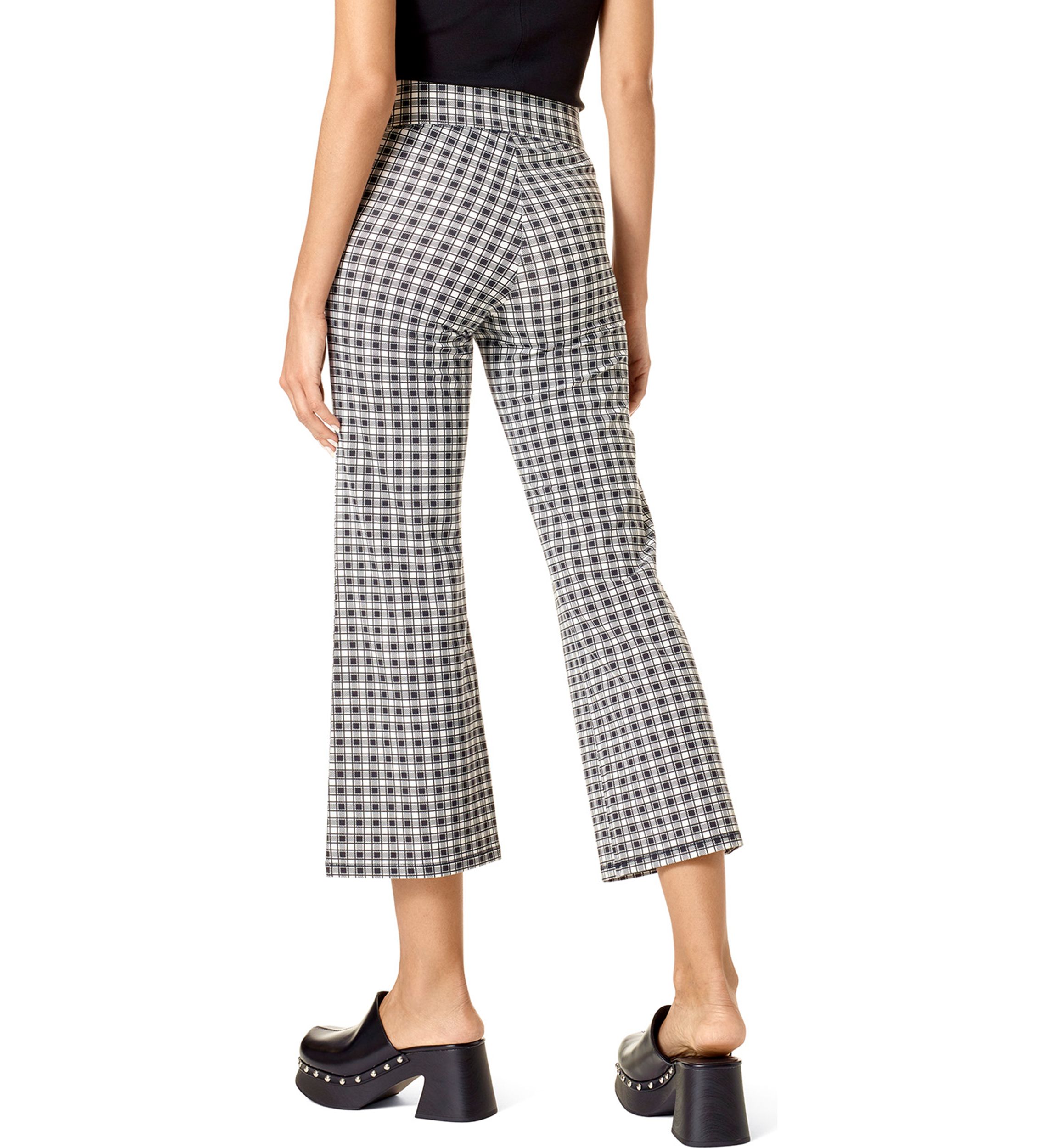 Gingham Plaid Cotton Cropped Flare Leggings