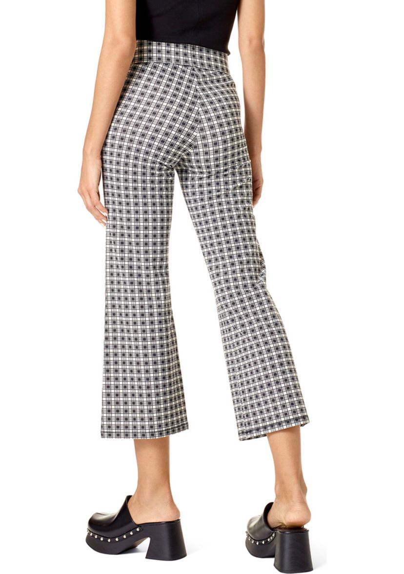  Gingham Plaid Cotton Cropped Flare Leggings