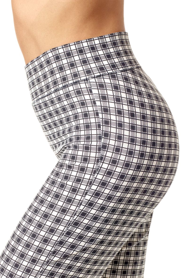  Gingham Plaid Cotton Cropped Flare Leggings