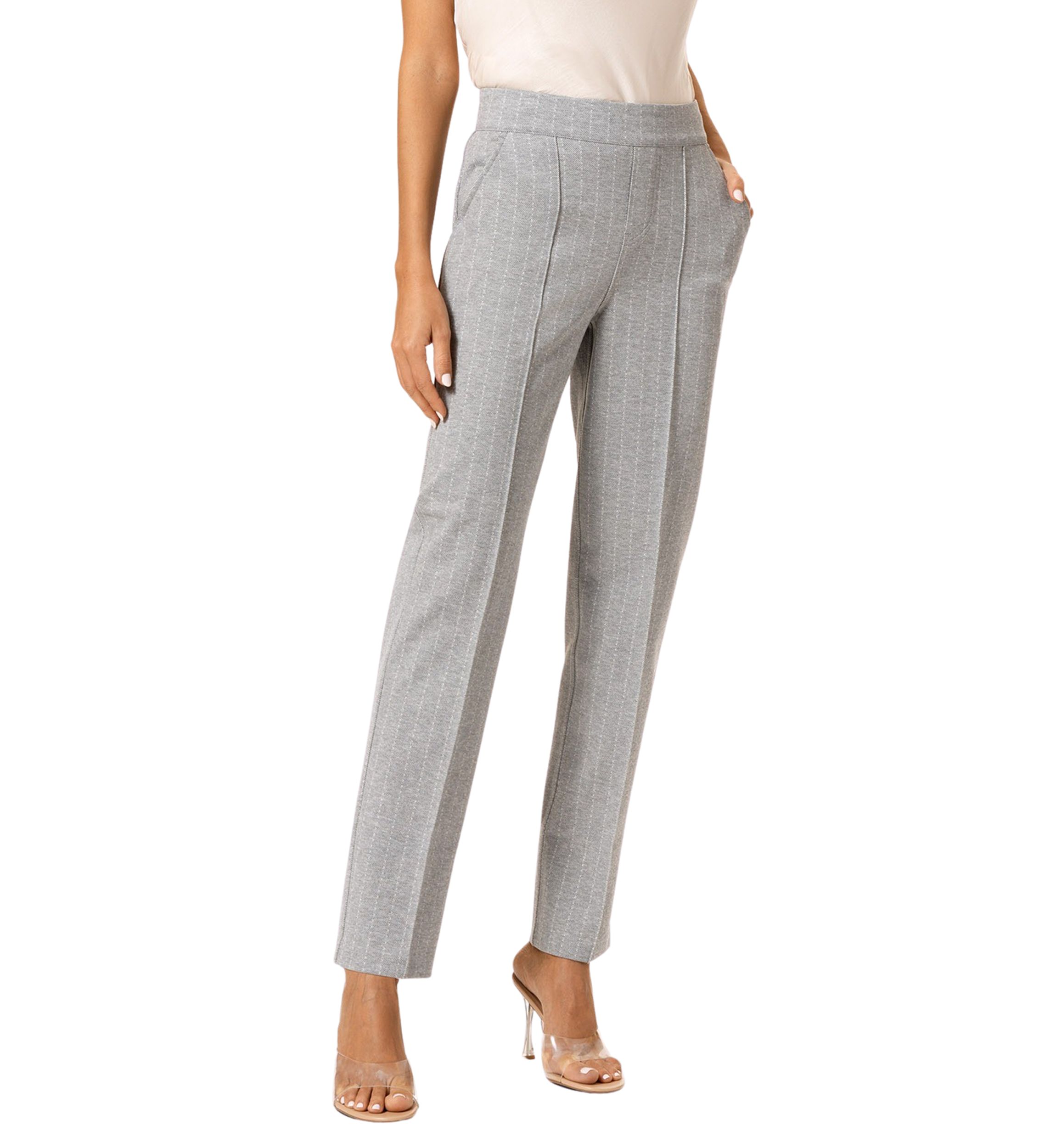Womens Gray Pinstripe Pull On Trouser Pants