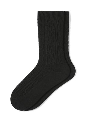 HUE Women's Cable Knit Crew Sock 2-Pair Pack, Black
