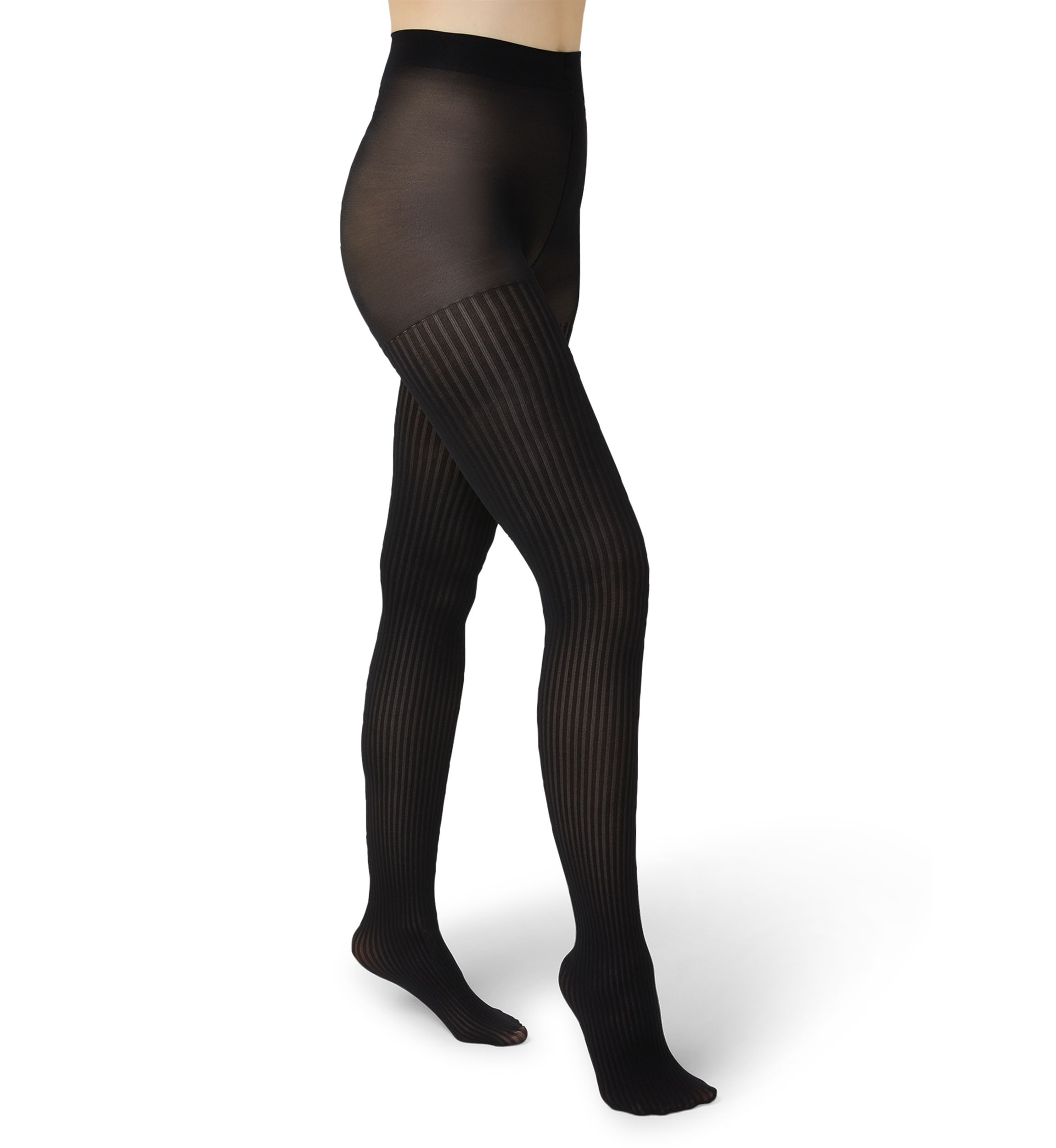 Opaque Sheer Ribbed Tights with Control Top