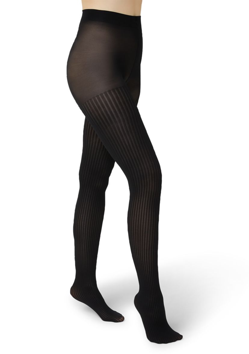 Opaque Sheer Ribbed Tights with Control Top
