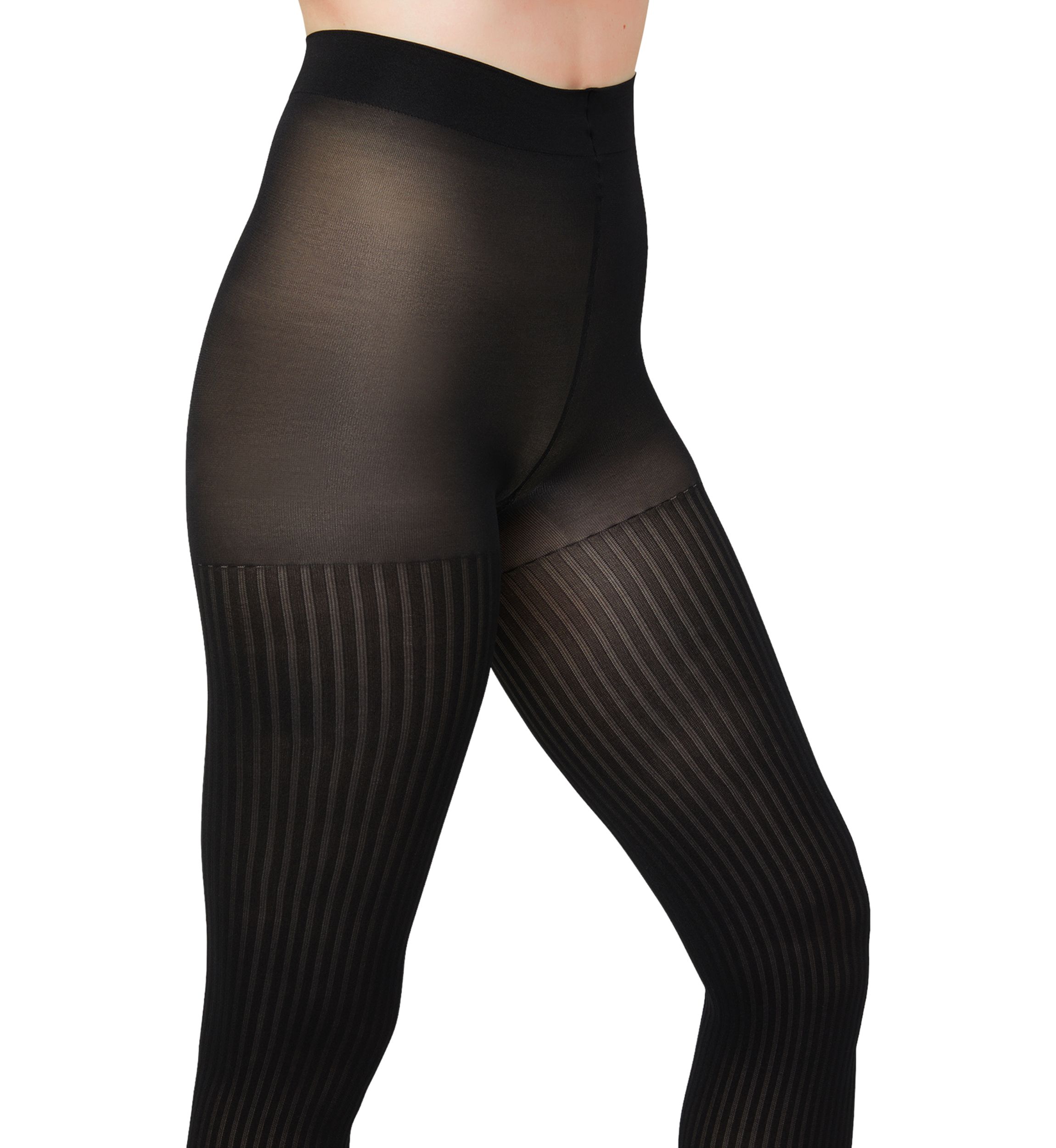 Opaque Sheer Ribbed Tights with Control Top