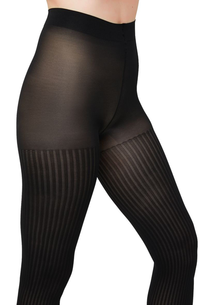 Opaque Sheer Ribbed Tights with Control Top