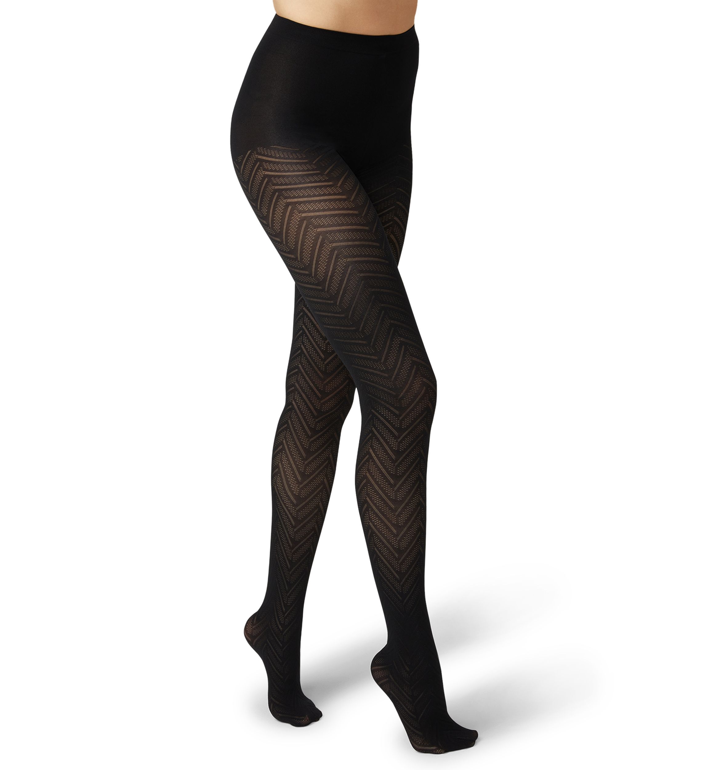 Opaque Chevron Sheer Tights with Control Top