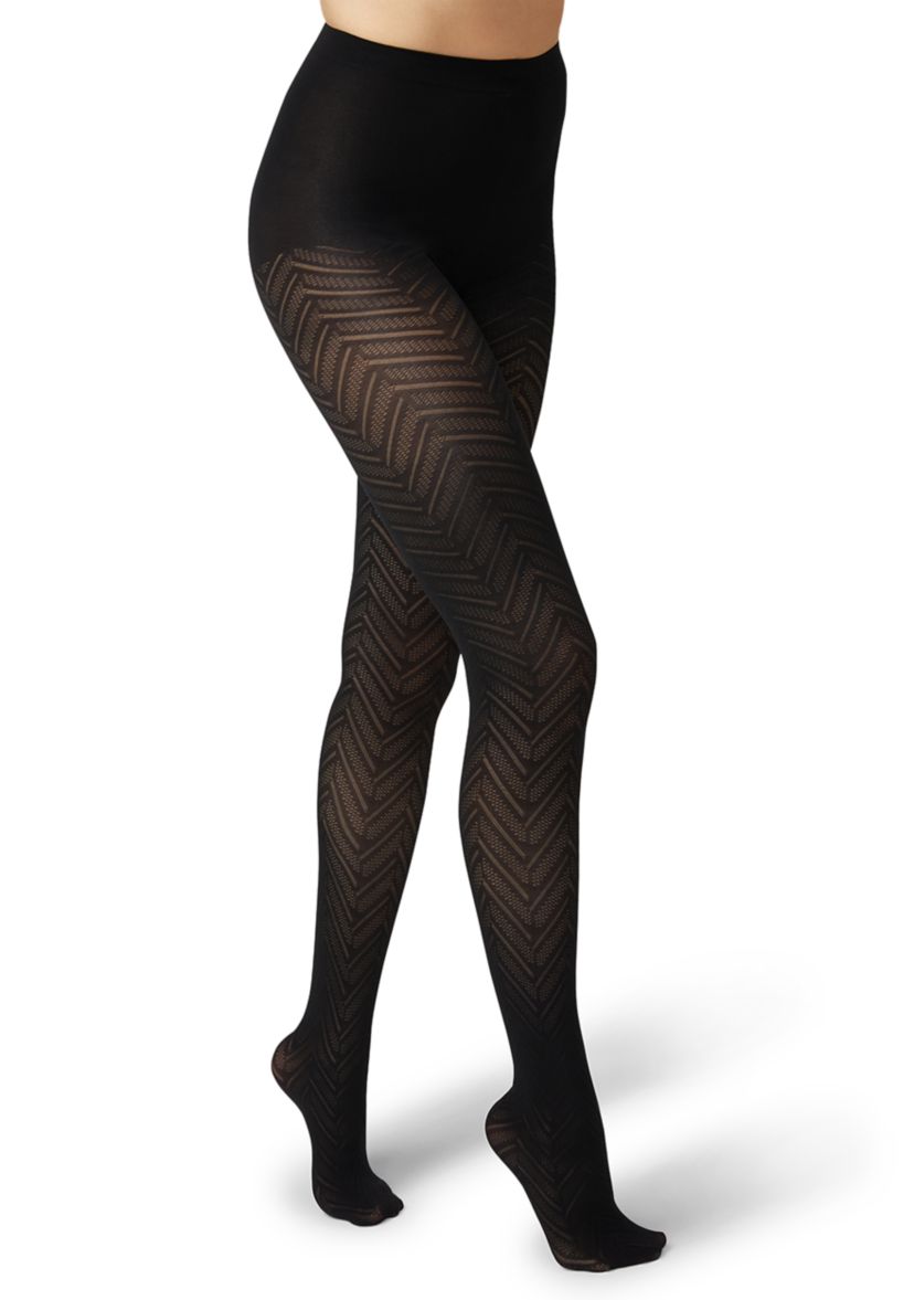 Opaque Chevron Sheer Tights with Control Top