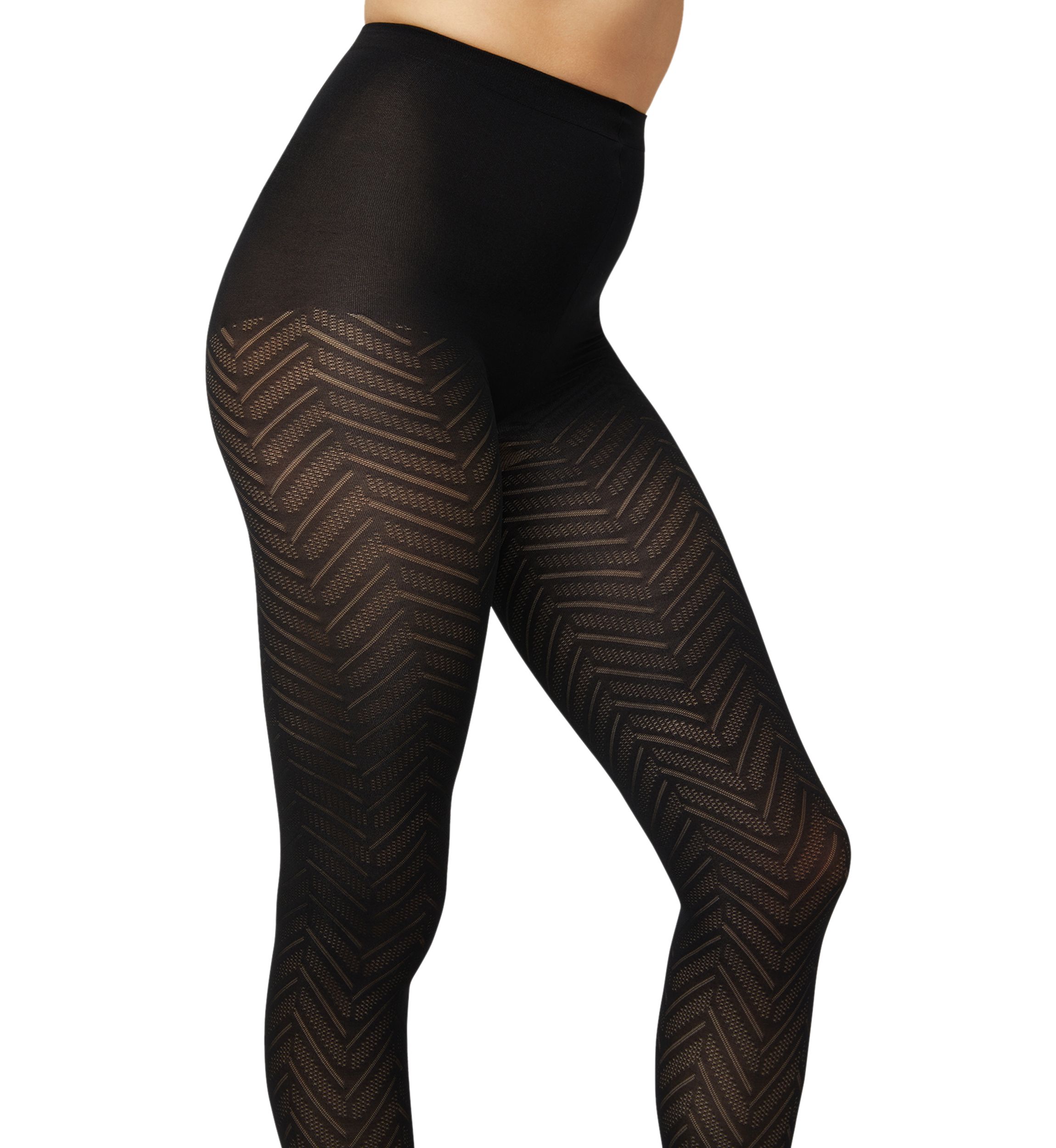 Opaque Chevron Sheer Tights with Control Top