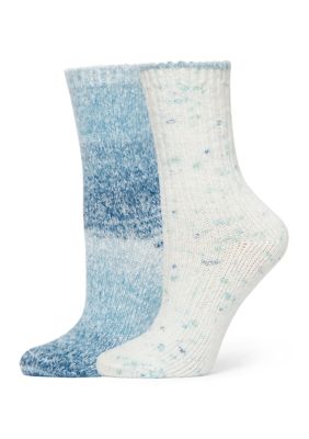 HUE Women's Striped Tweed Cozy Crew Socks, Blue